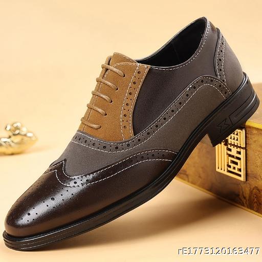Large size formal men's shoes Blok carved trendy men's business casual leather shoes breathable new British color blocking
