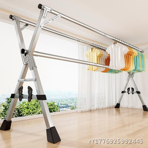 Folding clothes rack floor to ceiling indoor household balcony bedroom stainless steel outdoor cooling telescopic pole type blanket drying artifact