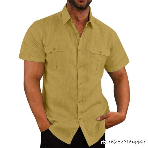  Cotton and linen shirt, men's casual versatile vacation, men's short sleeved and long sleeved clothing, hot selling