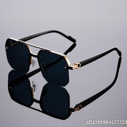 Double Beam Square Sunglasses Simple Half Frame Pilot Trendy Sunglasses for Men and Women