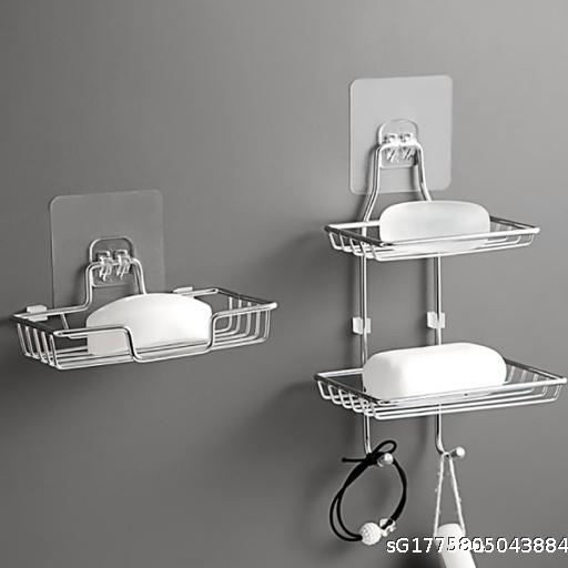  Stainless steel non perforated double-layer soap rack, wall mounted storage rack, bathroom drainage hanging soap rack