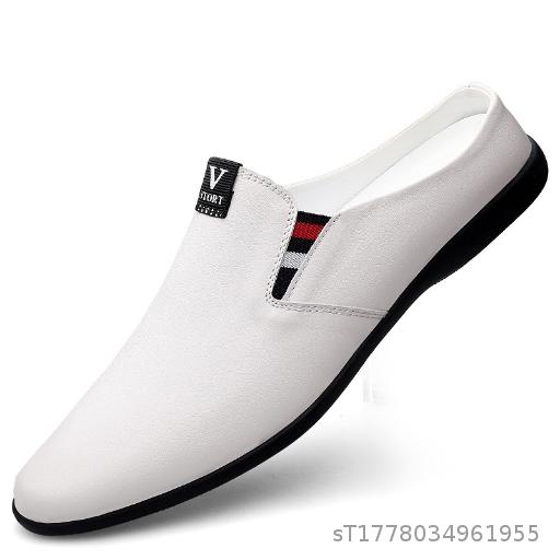 Spring Half Slippers Men's Leather Shoes Large Leather Leather Half Top Men's Shoes Without Heels Baotou Shoes Men's Style