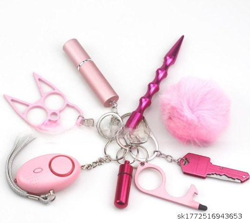 New Justice Cat Keychain Two Finger Buckle Defensive Keychain Creative Finger Tiger Window Breaker Keychain Set Pendant