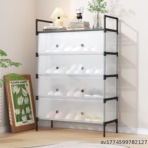  Shoe Rack Simple Multi layer Dustproof Large Capacity with Curtain Household Shoe Cabinet Storage Area Small Multi functional Shoe Rack at the Door