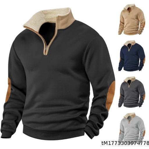 Retro Knitted Embroidered Half Open Men's Long Sleeve Hoodie