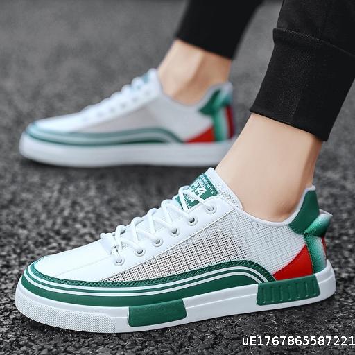  Lace up college style sports men's shoes, plus size round toe student color blocked board shoes, spring and autumn breathable mesh casual shoes