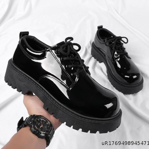  Small leather shoes for formal business, British derby, wide toe, big head, casual, trendy shoes, shiny surface, high-end feel