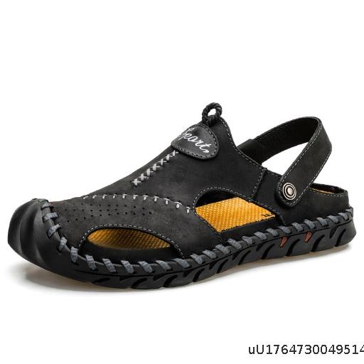 Dual purpose men's breathable casual hollow leather sandals, two-layer cowhide men's shoes