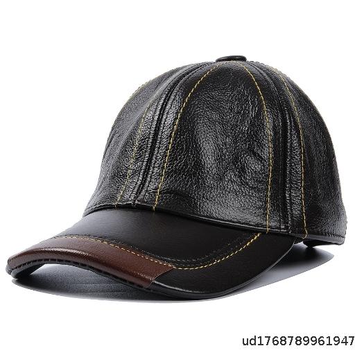 Men's Autumn Winter Leather Hat Thin Duck Tongue Hat Thickened Warm Ear Protection Old Man Baseball Hat Made for Middle aged and Elderly People