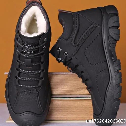 Winter Men's Shoes with Thick Velvet, Casual Trendy Leather Shoes, High Top Leather Face, Outdoor Sports Snow Boots