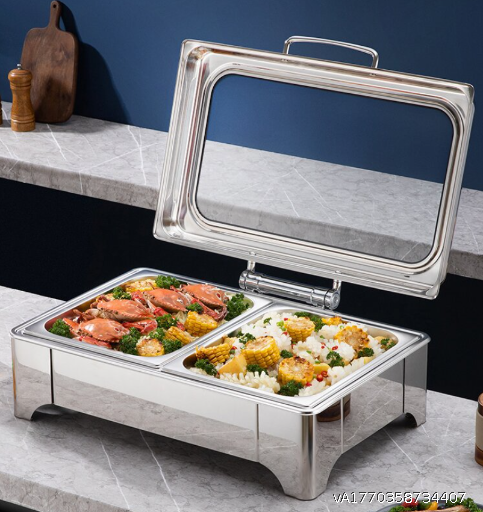  Cross border stainless steel commercial buffet stove, hotel tableware insulation breakfast stove, visible flip cover electric heating buffy stove