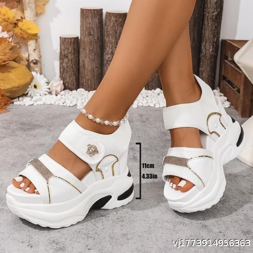 Thick soled plus size sandals for women 2025 new European and American thick soled sponge cake Velcro casual sandals for women