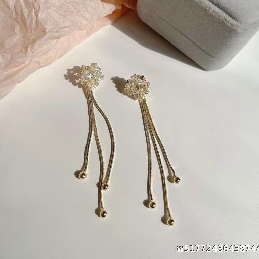 Long earrings, high-end tassel earrings, fashionable light luxury silver needle light luxury diamond studded earrings