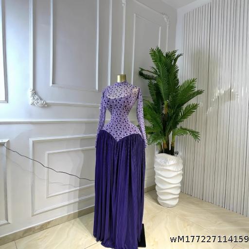 Winter new long sleeved stand up collar slim fitting patchwork pleated long style dress with temperament