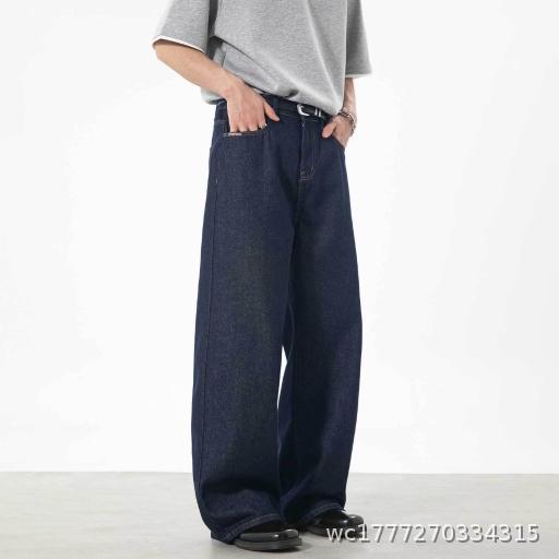 Retro Original Cow Black Jeans Men's Spring Style Contrasting Color Line Straight Leg Pants Texture Loose Trendy Brand American Long Pants