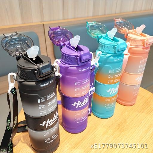 Gradient Space Cup Straw Portable Strap Plastic Water Bottle Outdoor Fitness Sports Water Bottle