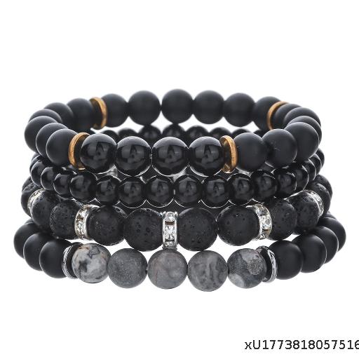 [Wholesale 5 pieces] Hot selling map stone Huoshan stone men's bracelet combination imitation obsidian yoga energy bracelet manufacturer wholesale
