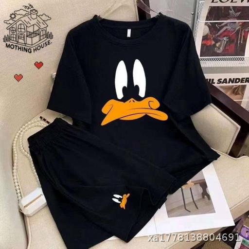 Cartoon Cute Loose and Versatile Round Neck Hoodie Double Short Leisure Sports Set