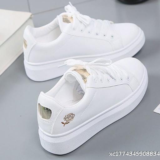 2025 Spring/Summer New Women's Shoes PU Leather Surface Breathable Sports Style Casual Shoes Board Shoes Student White Shoes INS Low Top