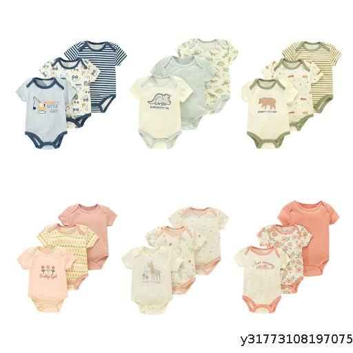  New Cotton Baby Clothes 3-Piece Set, Butt Clothes, Short Sleeves, Summer Printed Children's Clothing, Baby jumpsuit Set