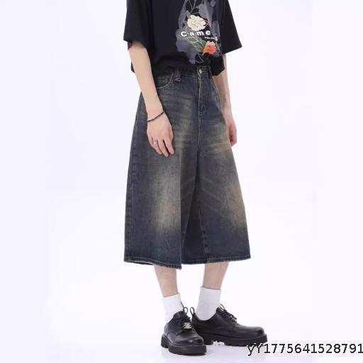 Men's denim shorts men's cropped pants trend denim shorts