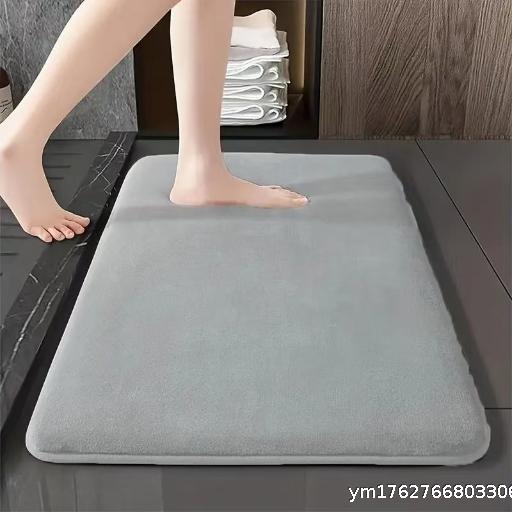  Flannel Coral Velvet Solid Color Bathroom Mat, Toilet Floor Mat, Entry Home Non slip Foot Mat, Water absorbing Quick drying