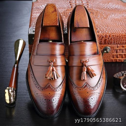 Men's Leather Shoes New Shoes Men's Leather Shoes Casual Fashion Blok Tassel Men's Shoes Large Men's Shoes