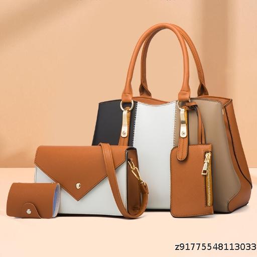 2026 New Fashion Color Contrasting Women's Bag Women's Handbag One Shoulder Cross Shoulder Bun Mother Bag Four Piece Women's Bag