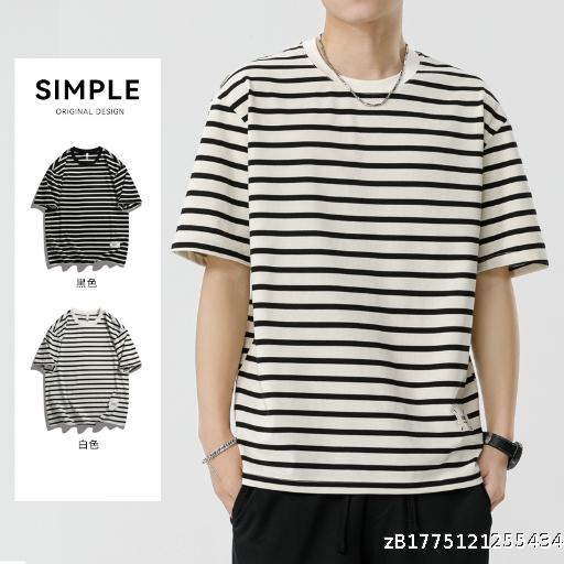 Summer Men's Short sleeved Striped T-shirt Casual Couple Wear Men's and Women's Same Style Half Sleeve Top Men's