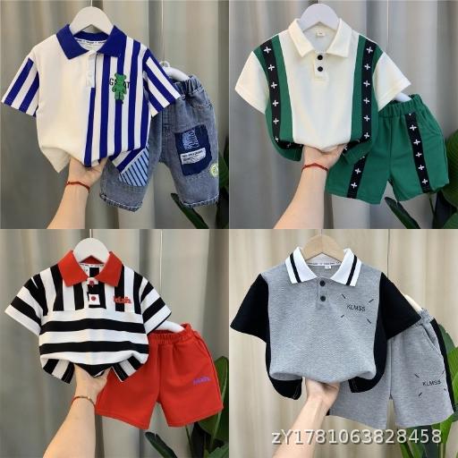 [Wholesale Price for 15 Sets] Children's Short Sleeve Set Summer Korean Version New Handsome Baby Summer Short Sleeve Pants Two Piece Set Wholesale
