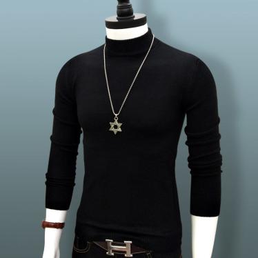 Autumn and winter 2021 semi high neck sweater men's handsome sweater middle neck Plush thickened bottoming shirt Korean Trend