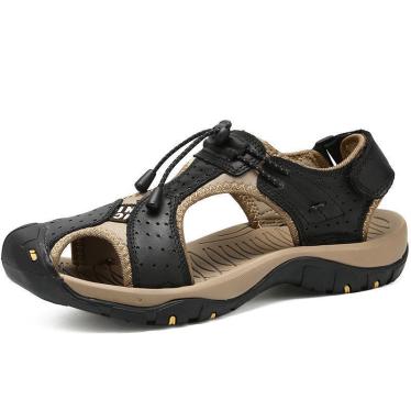 Sandals men's leather toe cap breathable beach shoes sports casual shoes outdoor