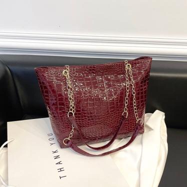 Large capacity bag single shoulder bag crocodile pattern solid color portable Tote Bag