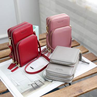  new women's purse women's small fresh multi-layer mobile phone bag women's vertical style oblique span small bag women's large capacity zipper square bag women