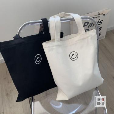 South Korean New Smiley Face Canvas Bag Shoulder Bag Handheld Female Canvas Bag Student Bag Shopping Bag Class Commuter Bag