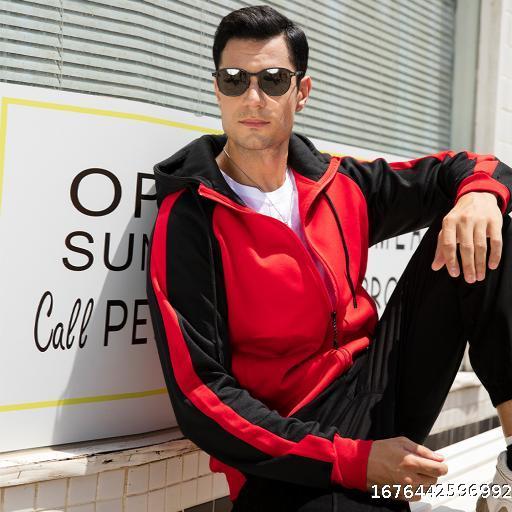 New autumn and winter color contrast zippered cardigan hooded sweater large loose casual brushed top