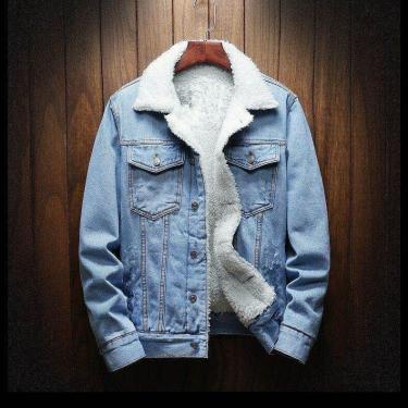 Men's winter Baby blue lamb down Jean jacket plush thick jacket men's casual denim slim top