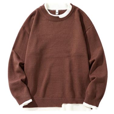 Solid color round neck sweater Men's couple style long sleeved upper garment