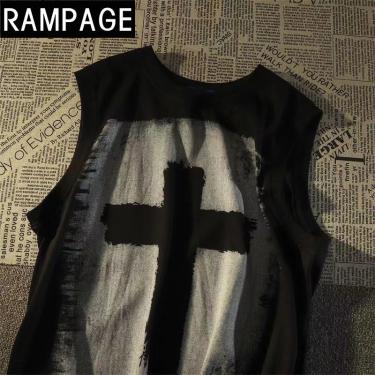 Pure cotton European and American high street hip-hop cross sleeveless vest for men and women oversize loose t-shirt