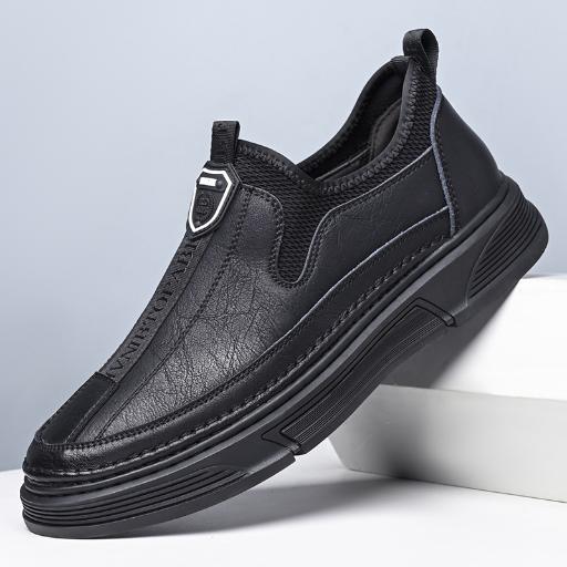 Men's leather shoes, low cut round toe