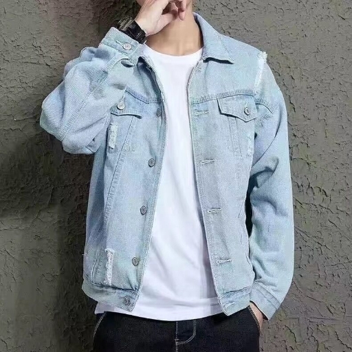 Denim coat men's spring and autumn ins fashion splicing loose cargo jacket Korean version of the trend youth handsome shirt