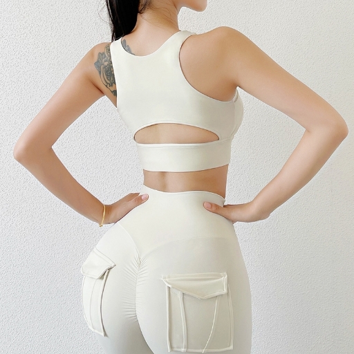 2024 double-sided brushed three-dimensional hollow beautiful back sports bra shockproof gathering yoga sports bra fitness vest