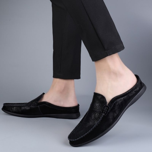 Cowhide foreskin, wearing sandals outside, men's summer hollowed out, lazy, breathable, backless leather, small size 37 casual bean shoes