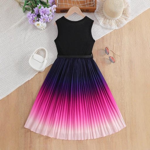 Girls' Dress Black Purple Gradient Belt Fashion Children's Dress European and American Style Skirt