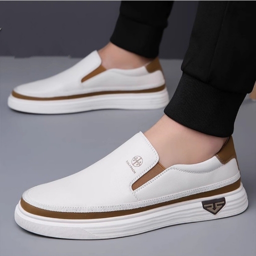 Small white shoes 2024 spring leather youth trend board shoes men one foot stirrup non-slip soft bottom fashion sports casual shoes