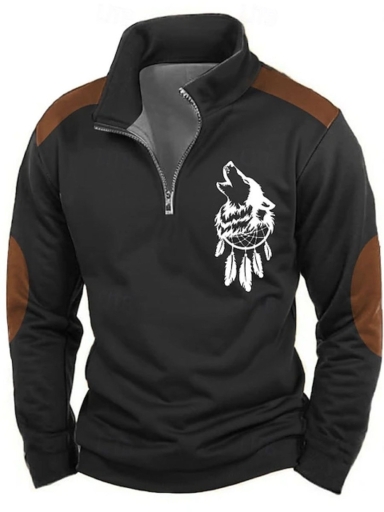 Men's zipper casual men's personalized 3D digital printed long-sleeved polo shirt