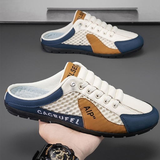 Men's summer breathable mesh semi-slippers slip-on outdoor slip-on shoes trendy and versatile soft-soled casual beanie shoes
