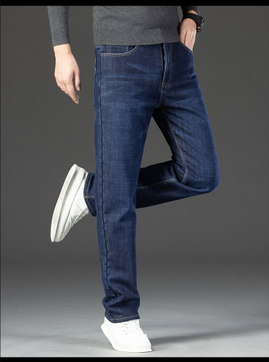  Men's autumn and winter jeans with thick velvet and loose straight leg